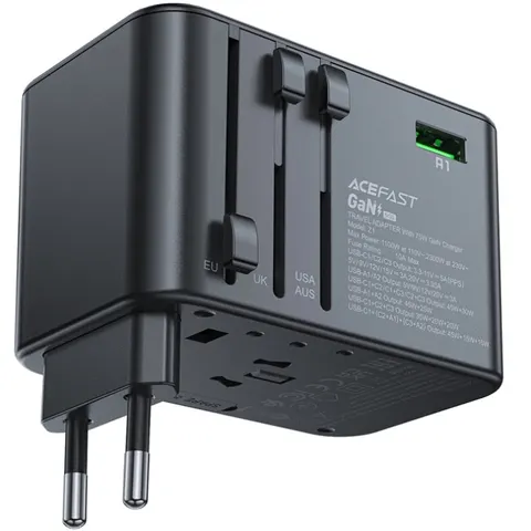 Зарядний пристрій 5xUSB 75W (3xUSB-C+2xUSB-A) Gan Z1 Travel Fast Charger Acefast