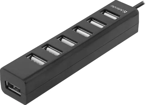 Хаб USB 2.0 -> 7xUSB 2.0  passive, Black Defender