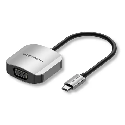 Перехідник USB 3.1 Type-C --> VGA (F), 1080p 60Hz, кабель 0.15м, Vention сірий