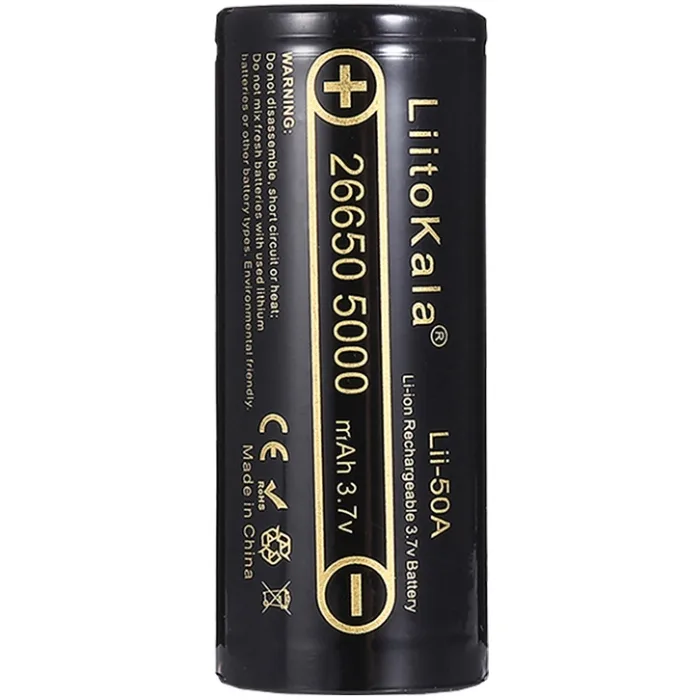 Акумулятор 26650 LiitoKala, Lii-50A-JT, 5000mAh, 3.7V li-ion battery, 1 pcs