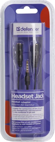 Перехідник Audio Jack TRRS M -> 2xF (Audio+MIC) Headset Jack Defender