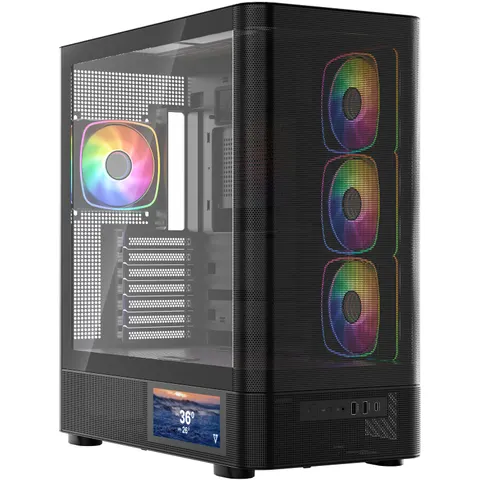 Корпус Modecom VOLCANO AQ400 ARGB MIDI SIDE LCD 6,2”, 4x120mm fans BLACK без БЖ ATX