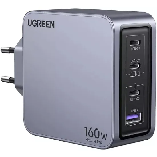 Зарядний пристрій 4xUSB 160W (3xUSB-C + USB-A) GaN + Type-C cable 100W сірий X763 Nexode Pro Ugreen
