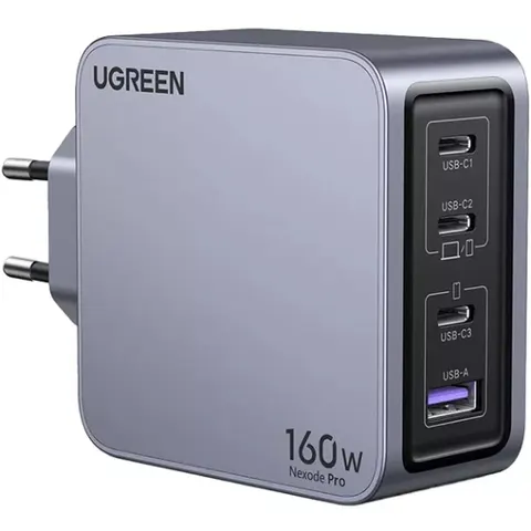 Зарядний пристрій 4xUSB 160W (3xUSB-C + USB-A) GaN + Type-C cable 100W сірий X763 Nexode Pro Ugreen