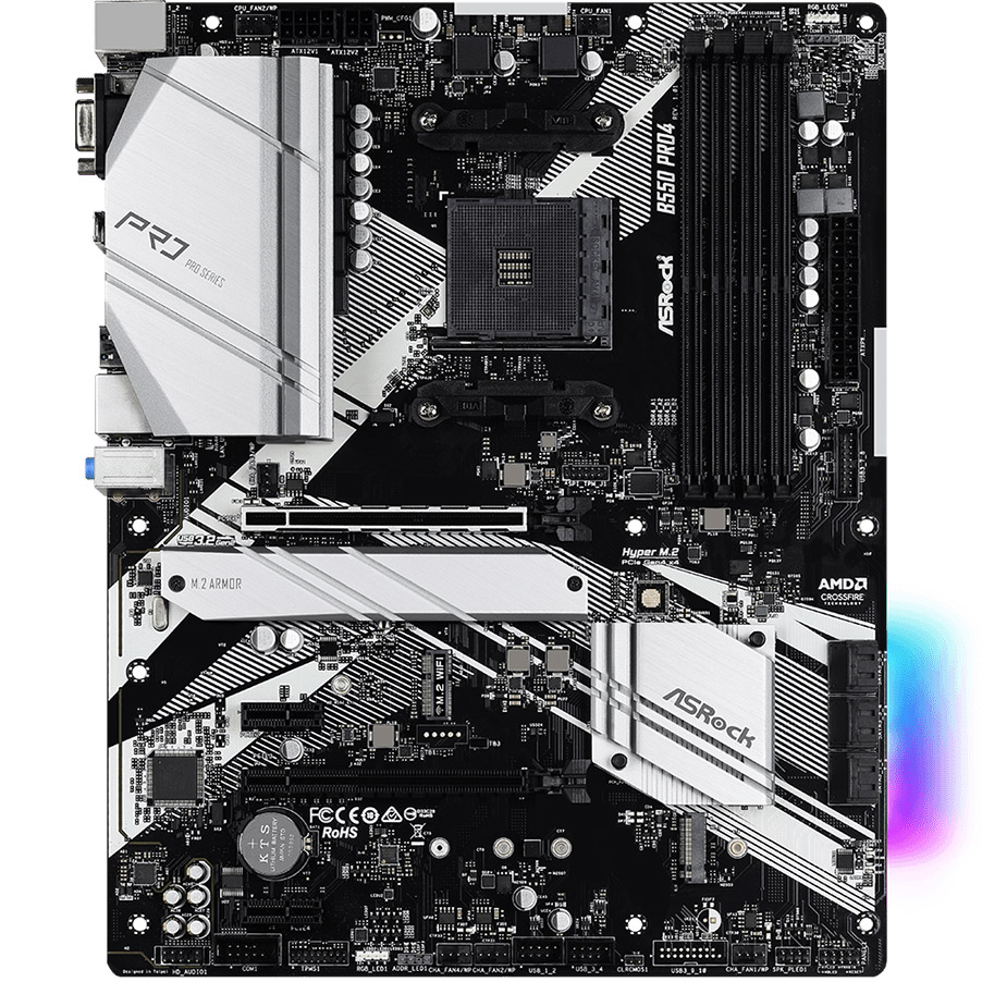 ASRock B550 Pro4 (AM4/B550, 4*DDR4, 2xPCIex16, HDMI/VGA, 6xSATA, 3xM.2, GLan, 7.1ch, ATX)