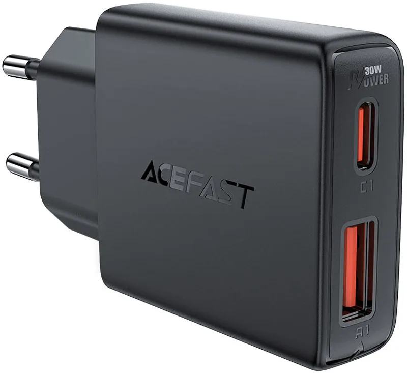 Зарядний пристрій 2xUSB 30W (USB-C+USB-A) Gan A69 ultra-thin Fast Charger Black Acefast