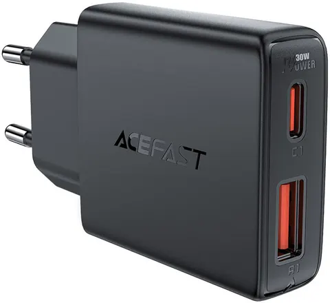 Зарядний пристрій 2xUSB 30W (USB-C+USB-A) Gan A69 ultra-thin Fast Charger Black Acefast