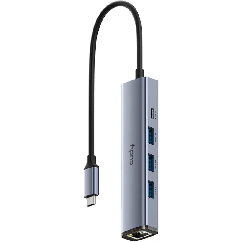 Хаб USB 3.0 Type-C -> 3хUSB-A, 1хUSB-C (5 Гбіт/с), 1xGigabit Ethernet port, алюмінієвий корпус, Cudy
