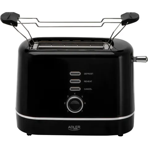 Тостер Adler AD 3224 black 850Вт/ 2 відділення/7 режимів підсмажування/розморожування/підігрів булок