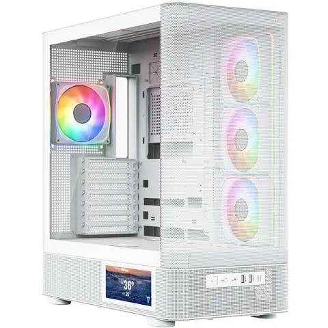 Корпус Modecom VOLCANO AQ400 ARGB MIDI SIDE LCD 6,2”, 4x120mm fans WHITE без БЖ ATX