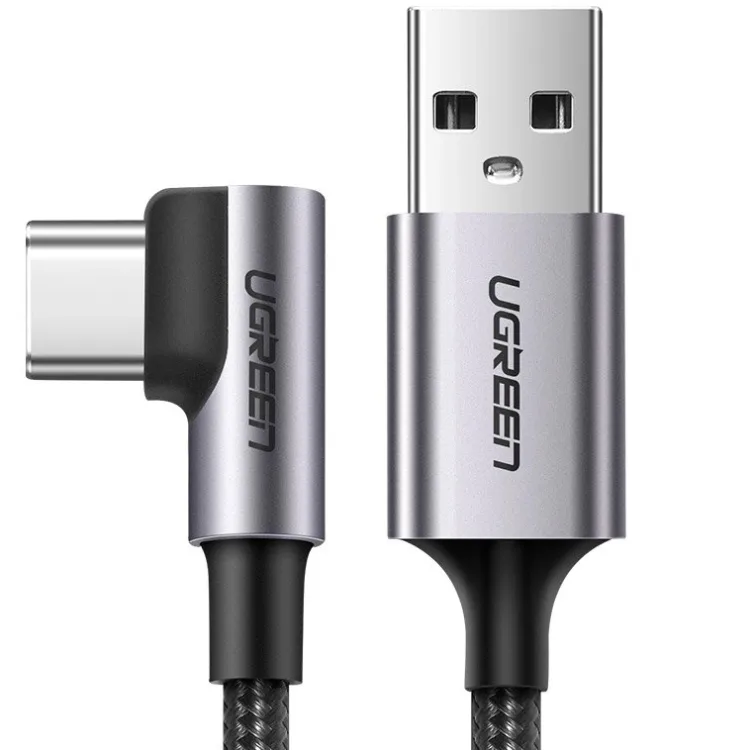 Кабель USB 2.0 AM-Type-C M, 1 м, 90°, (12V/3A), Чорний US284 UGREEN