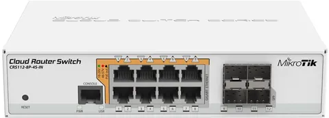 Комутатор Mikrotik CRS112-8P-4S-IN, 8x Gigabit Passive PoE / 802.3af/at ports, 4x SFP ports, RouterO