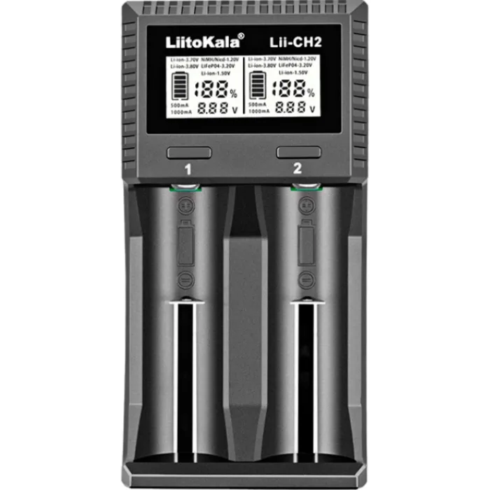 Зарядний пристрій LiitoKala Lii-CH2, 18650, 26650, 21700, АА, ААА Li-ion (1.5V), LiFePO4, NiMH акум