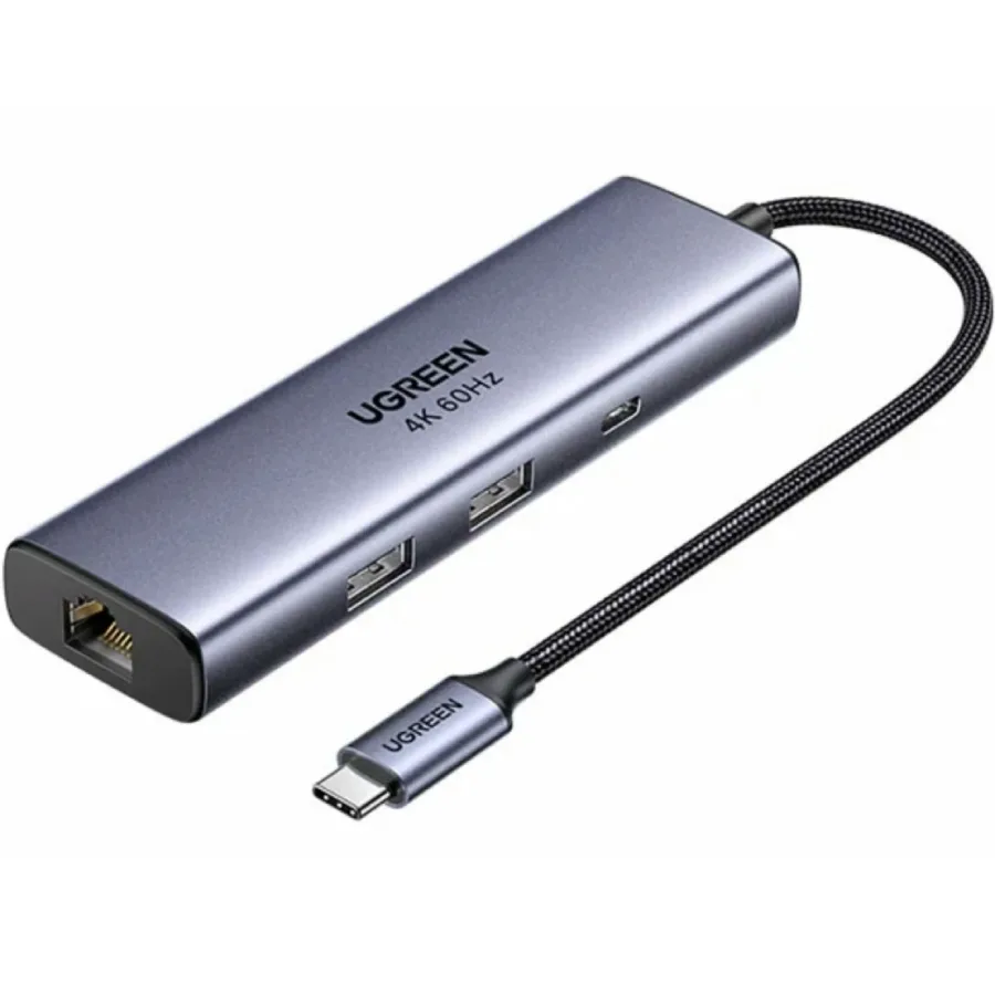 Док-станція USB3.0 Type-C --> DP4K60Hz/RJ45/USB-Ax2, 3.0/ 1xUSB-C 3.0/ PD 100W CM512 сіра Ugreen