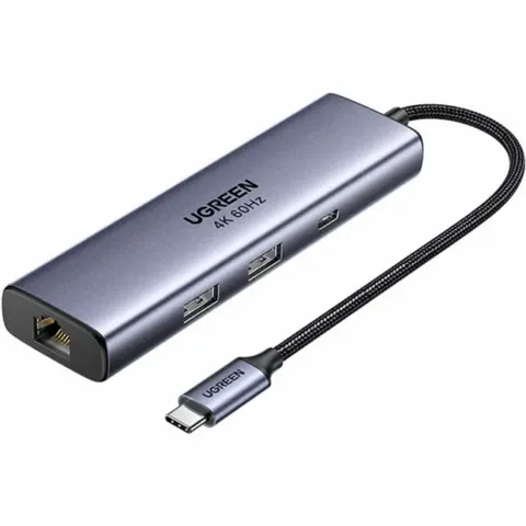 Док-станція USB3.0 Type-C --> DP4K60Hz/RJ45/USB-Ax2, 3.0/ 1xUSB-C 3.0/ PD 100W CM512 сіра Ugreen