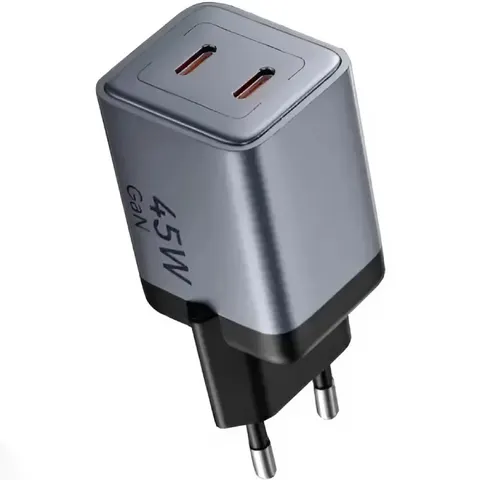 Зарядний пристрій 2xUSB 45W (2xUSB-C) PD3.0 QC, GaN + USB-C cable М-М чорний Vention