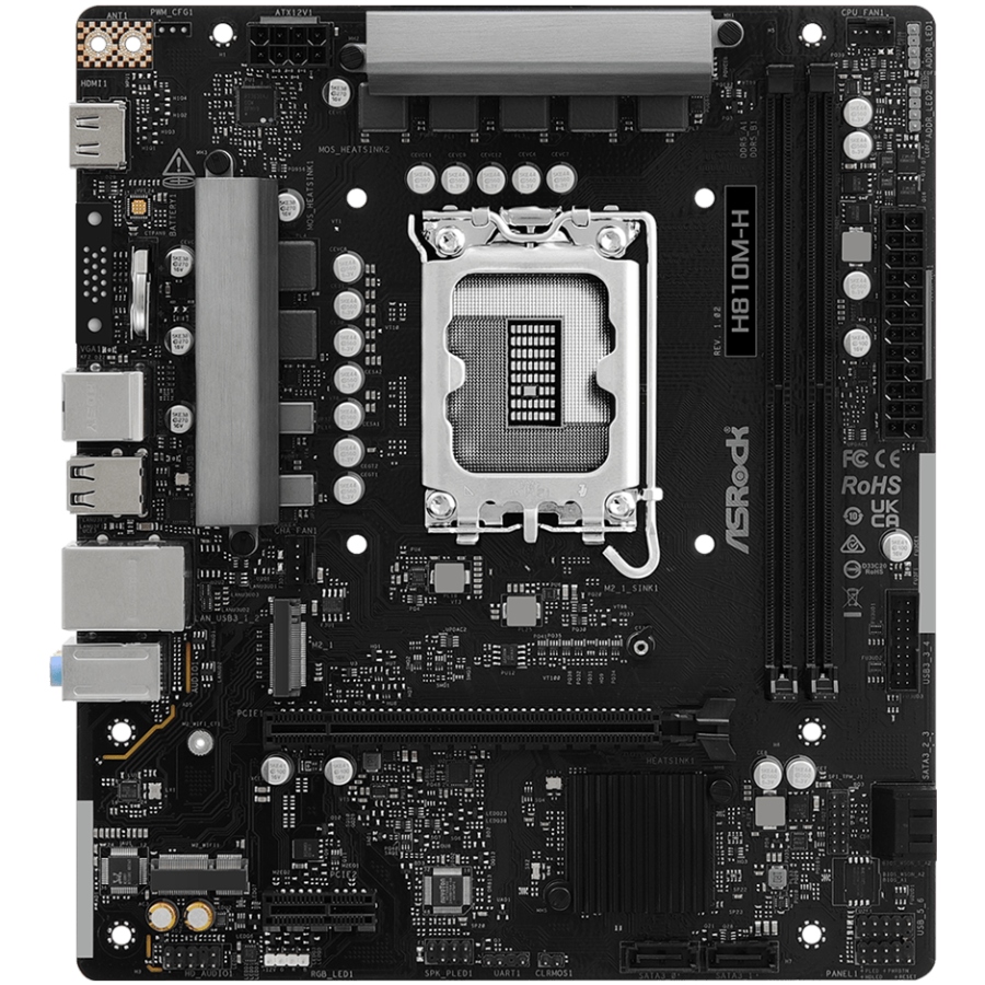 AsRock H810M-H (1851/H810, 2*DDR5, PCIex16, HDMI, 4xSATA, M.2, Glan, 7.1ch, mATX)