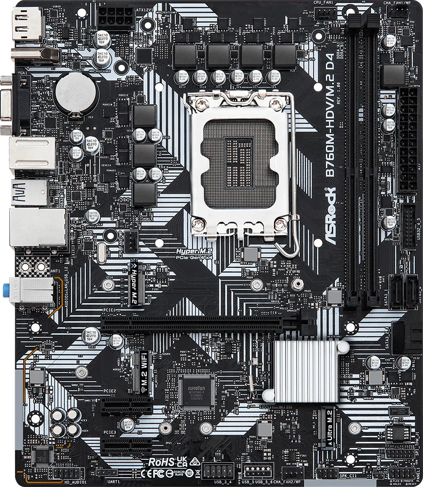 ASRock B760M-HDV/M.2 D4 (1700/B760, 2*DDR4, 1xPCIex16, 4xSATA, 3xM.2, GLan, 7.1ch, mATX)