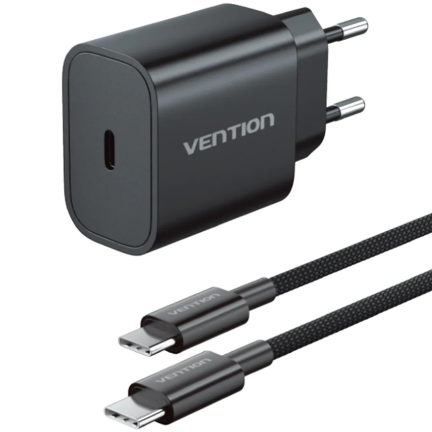 Зарядний пристрій 1xUSB-C 20W + USB-C to Lightning cable М-М Black Vention