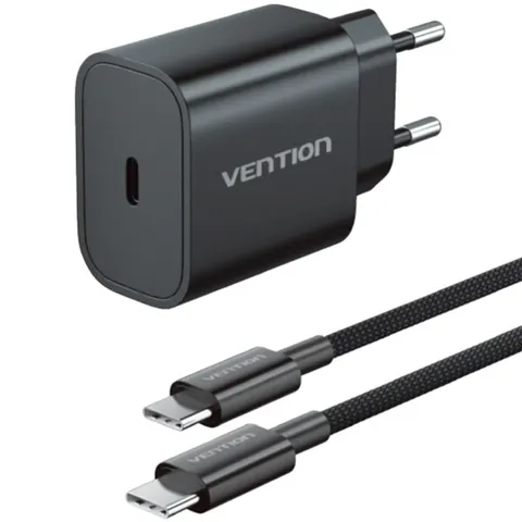 Зарядний пристрій 1xUSB-C 20W + USB-C to Lightning cable М-М  Black Vention