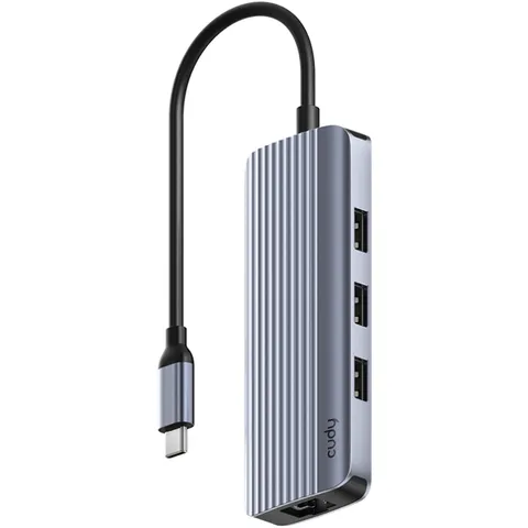 Хаб USB 3.0 Type-C -> 3хUSB-A, 1хUSB-C(5Гбіт/с), 1x4K@60Hz HDMI Port, 1xGig Ethernet port, алюмінієв