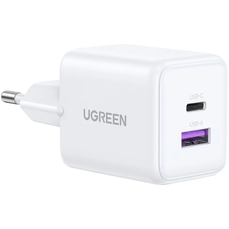 Зарядний пристрій 2xUSB 30W (USB-A + USB-C) X516 Gan білий Ugreen