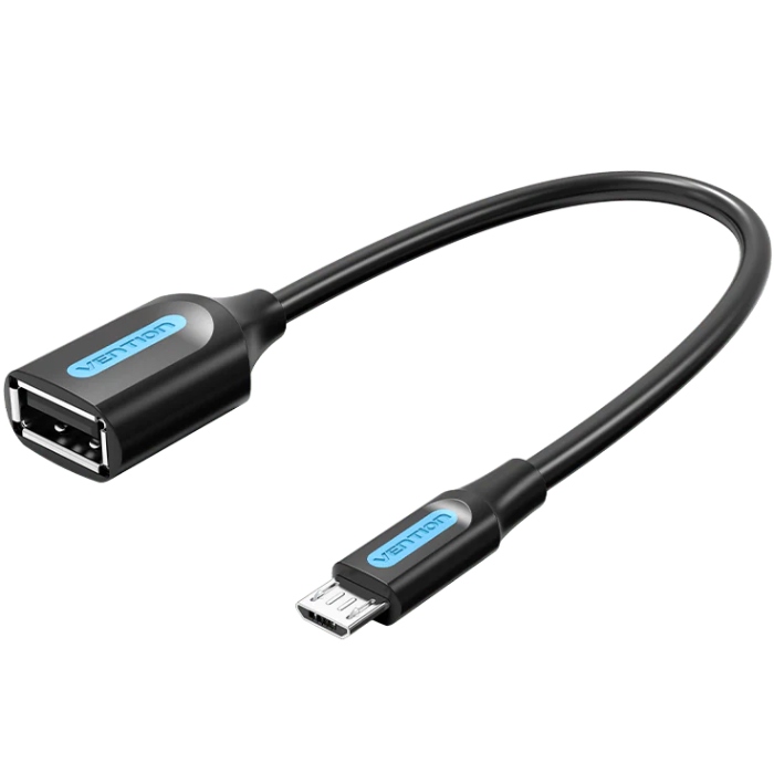 Перехідник USB 2.0 Micro BM --> USB AF (OTG) 0.15 м, PVC Vention чорний