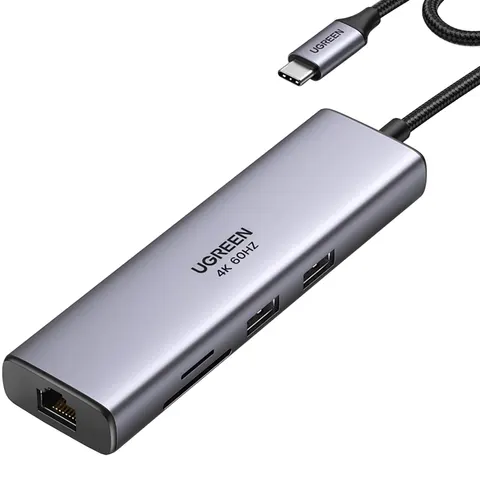 Док-станція USB3.1 Type-C --> HDMI 4K60Hz/USB 3.0x2/RJ45/SD/TF/PD 100W Ugreen CM512 Сіра