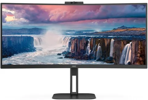TFT 34" AOC CU34V5CW/BK, WQHD, VA, 100Гц, 1 мс, вигнутий, HDMI, DP, USB-C, USB-hub, webcam, колонки