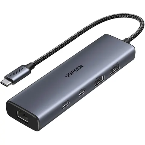 Док станція USB3.2 Type-C --> RJ45 (1000M)/USB-Ax1, 3.2/USB-Ax1, 2.0/2xUSB-C 3.2/  PD CM512 сірий