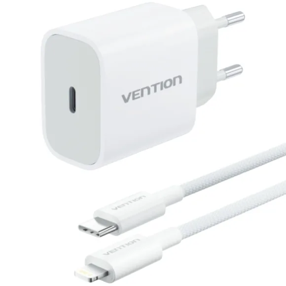 Зарядний пристрій 1xUSB-C 20W + USB-C to Lightning cable М-М White Vention
