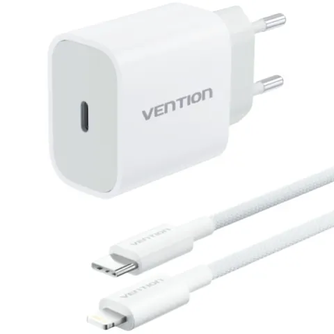 Зарядний пристрій 1xUSB-C 20W + USB-C to Lightning cable М-М White Vention
