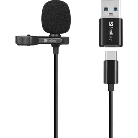 Мікрофон петличний Sandberg Streamer USB Clip USB-A/USB-C, провідний, кабель 3м, чорний