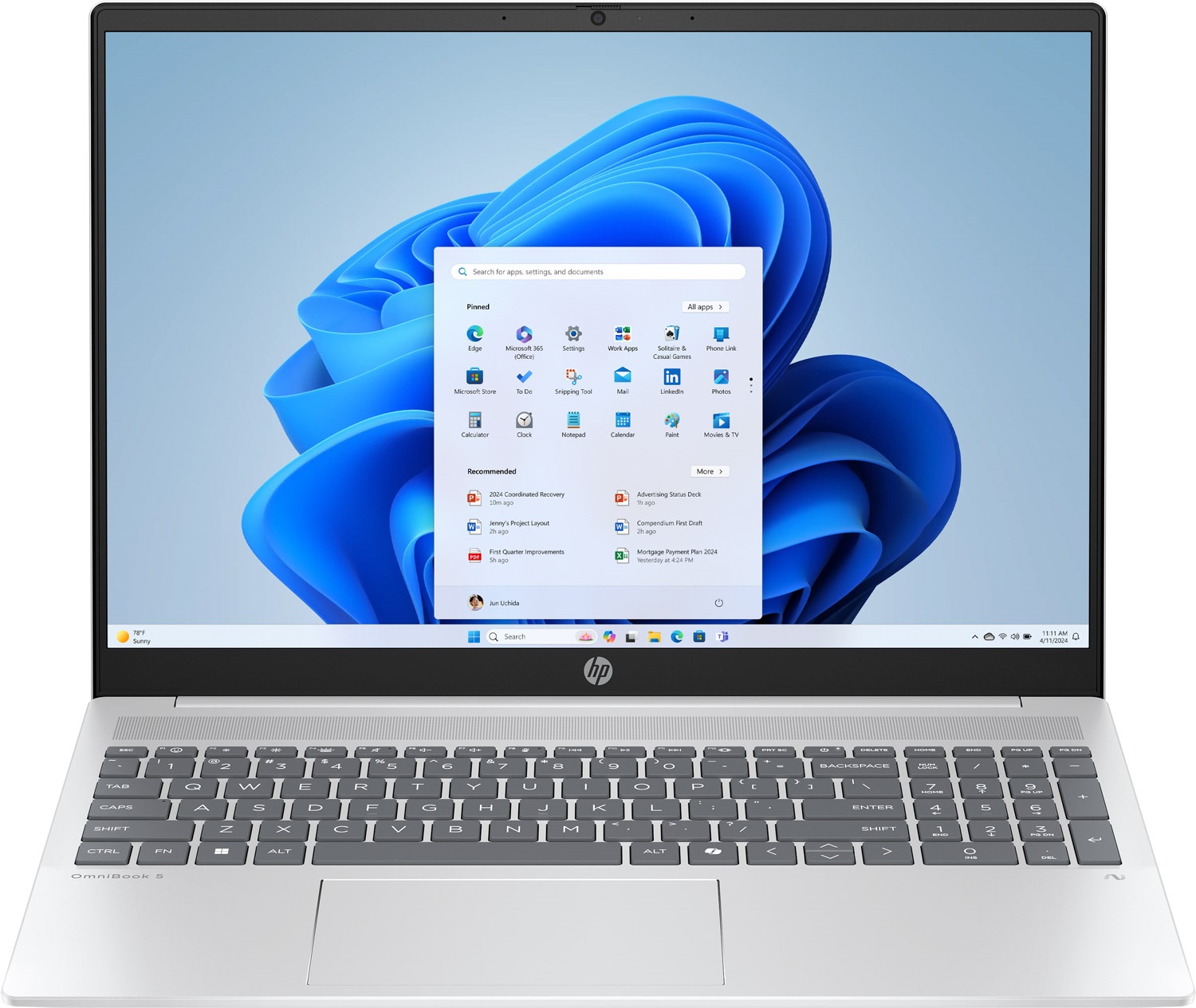 HP OmniBook 5 16-af1024ua 16" 2K IPS, 300n/U7-255U (5.2)/16Gb/SSD512Gb/Intel Gr/Підсв/DOS/Сріблястий