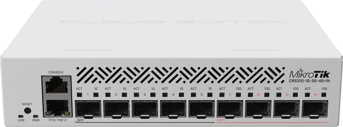Комутатор Mikrotik CRS310-1G-5S-4S+IN, 1xGE LAN, 5xSFP, 4xSFP+, CPU ARM v7, RAM 256Mb