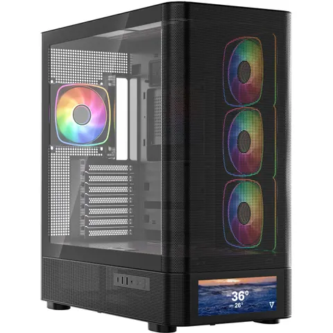 Корпус Modecom VOLCANO AQ500 ARGB MIDI FRONT LCD 6,2”, 4x120mm fans BLACK без БЖ ATX