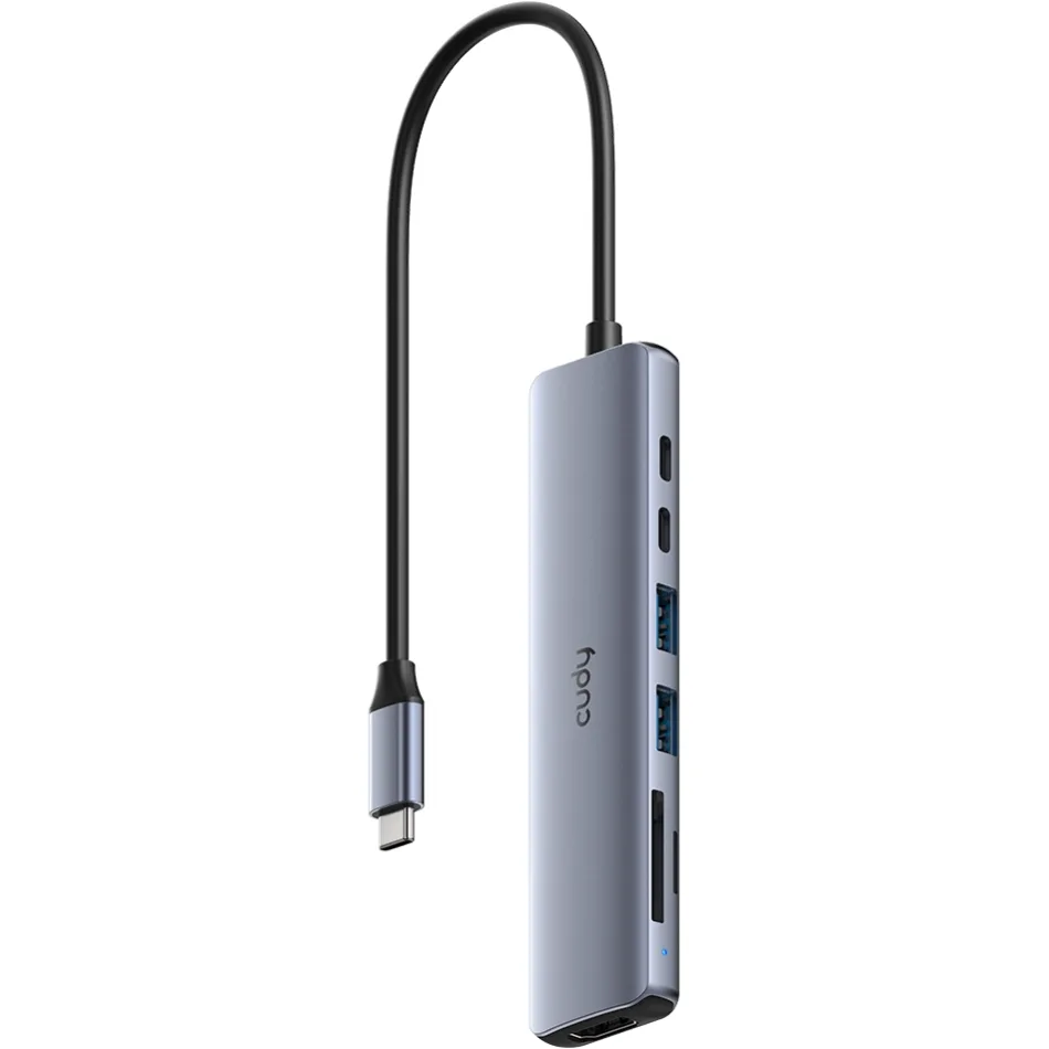 Хаб USB 3.0 Type-C -> 2xUSB-A, 2xUSB-C, 1xHDMI 4K@60Hz SD-card, TF-card, алюмінієвий корпус, CUDY