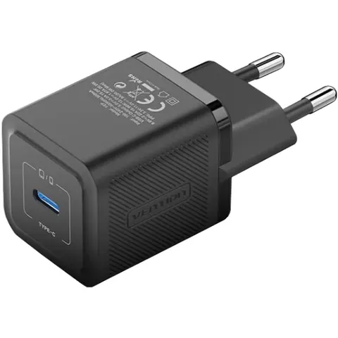 Зарядний пристрій 1xUSB-C 20W GaN + USB-C cable М-М  Black Vention
