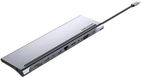 Док-станція USB3.1 Type-C --> HDMI 4K30Hz/VGA/USB3.0x3/RJ45/SD/TF/TRRS 3.5mm/PD 100W Vention 11in1