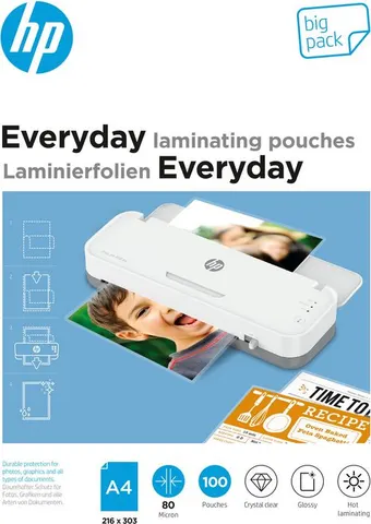 Плівка для ламінування HP Everyday Laminating Pouches, A4, 80 Mic, 216 x 303, 100 pcs
