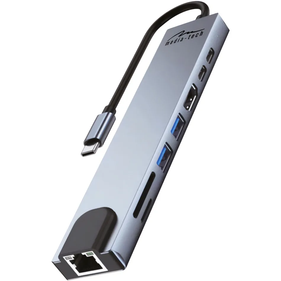 Док-станція USB3.1 Type-C --> HDMI4K60Hz/2xUSB-A/2xType-C/RJ45/SD/TF/PD 100W 8 in 1 Media-Tech