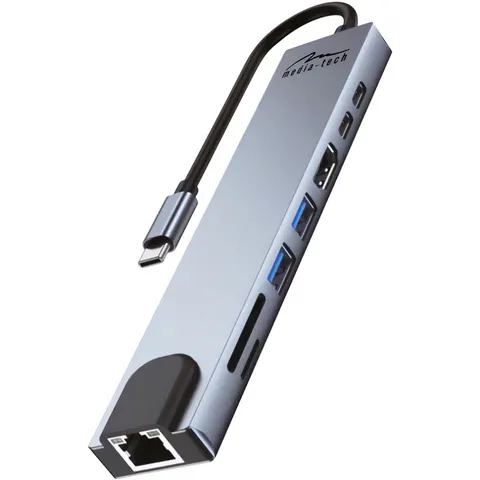 Док-станція USB3.1 Type-C --> HDMI4K60Hz/2xUSB-A/2xType-C/RJ45/SD/TF/PD 100W 8 in 1 Media-Tech