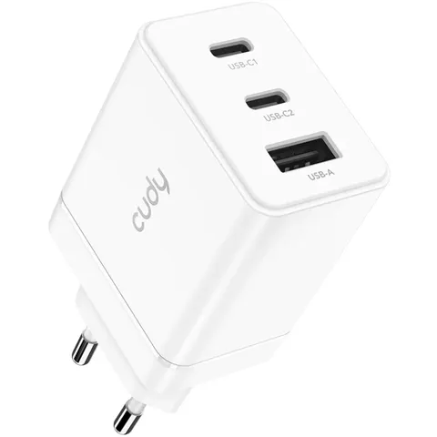 Зарядний пристрій 3xUSB 67W, (GaN, 1хUSB-C, QC+PD 3.0, вилка ЄС, для iPhone 12) , Cudy