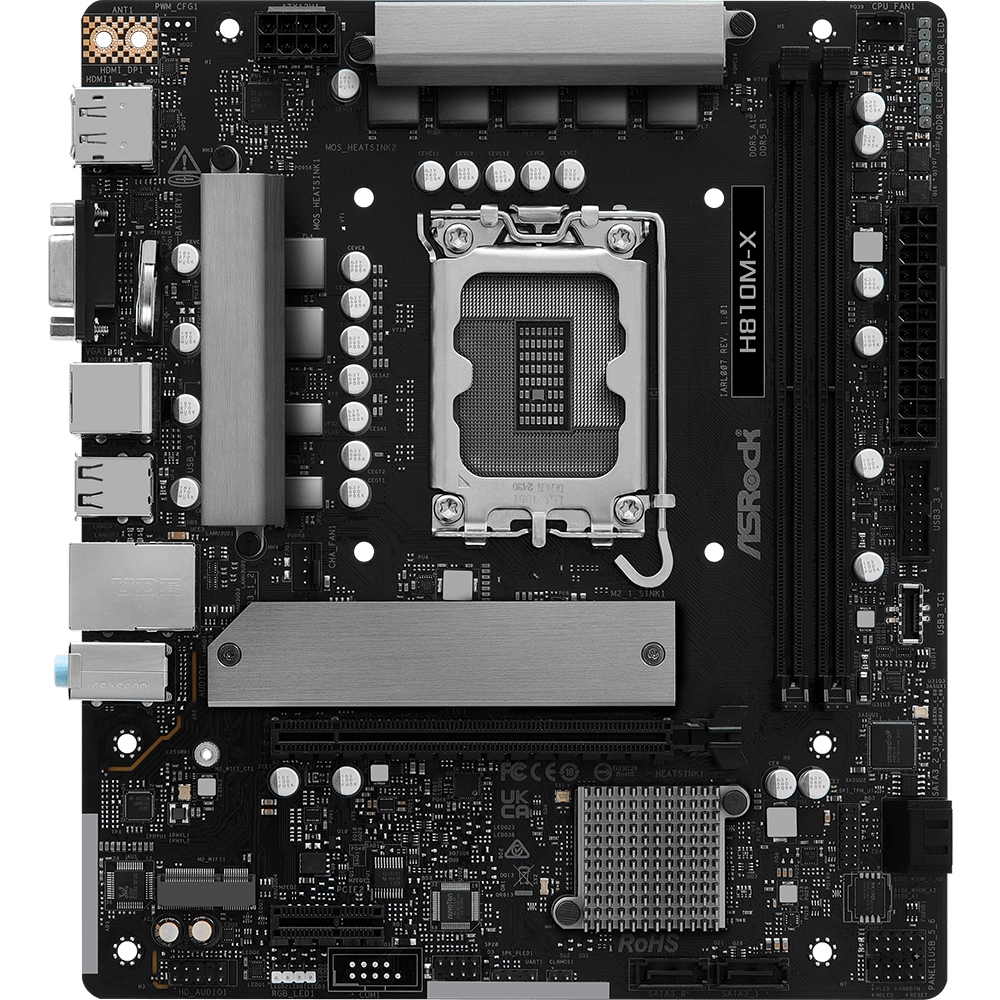 AsRock H810M-X (1851/H810, 2*DDR5, PCIex16, HDMI/DP/VGA, 4xSATA, M.2, 2.5Glan, 7.1ch, mATX)