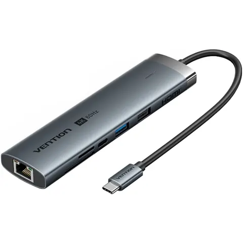 Док-станція USB3.2 Type-C --> HDMI 4K60Hz/USB 3.0/USB2.0/RJ45/SD/TF/PD 100W Hub 8-in-1 Vention