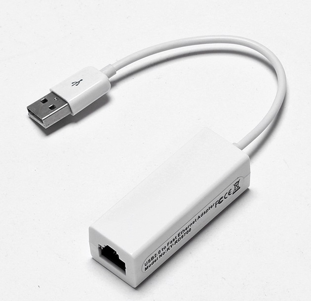 Перехідник USB 2.0 Type-A --> Ethernet RJ45 100Mb чорний 0.1м білий, RTL