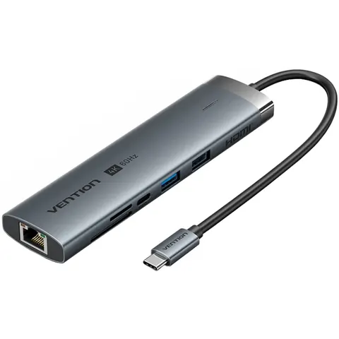 Док-станція USB3.2 Type-C --> HDMI 4K60Hz/USB 3.0x2/RJ45/SD/TF/3.5mm/PD 100W Hub 9-in-1 Vention