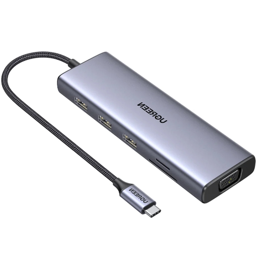 Док-станція USB3.1 Type-C --> HDMI 4K30Hz/VGA/USB 3.0х3/RJ45/SD/TF/PD 100W 9-in-1 CM498 Ugreen