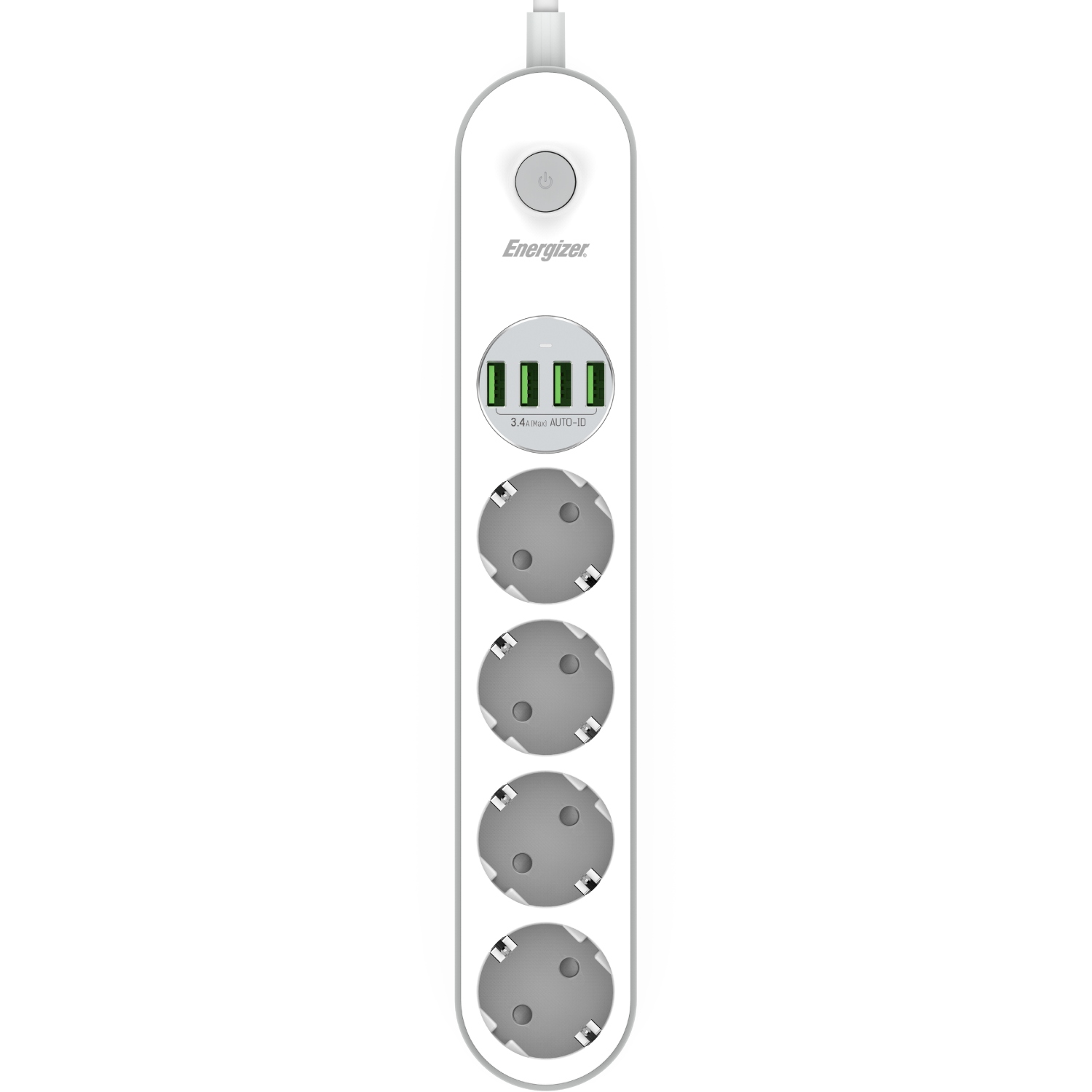 Power filtr 2.0м Energizer 4 розетки, 4xUSB 3.4A, з заземленням білий