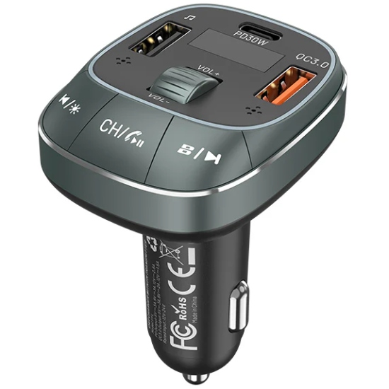 Автомобільний FM-трансміттер Vention PD 54W 3-Port USB (C+A+A) LED/USB Flash/Bluetooth, вольтметр